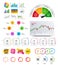 Infographic elements. Financial graph, options banner badges. Sale shapes, countdown. Analytics chart, timeline. Vector