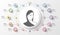 Infographic. Female avatar. Colorful circle with icons. Vector