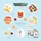 Infographic food business breakfast flat lay idea.