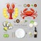 Infographic food business seafood flat lay idea. Vector