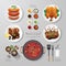 Infographic food grill, bbq, roast, steak flat lay idea. Vector