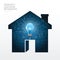 Infographic house with light bulb flat line idea. Vector