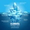 Infographic illustration with blue iceberg in ocean