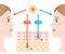 Infographic illustration of difference between UVA and UVB rays. UV penetration into human skin and woman face. skin care and beau