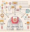 Infographic robot standing confidently of graph, Vector illustration