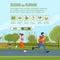 Infographic set with runners and training elements. Vector fitness man and woman