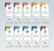 Infographic Social Media template. Icons in different colors. Include Like, Audience, Boosted Post, Feed and others