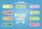 Infographic with supermarket trolley end foodstuff