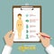 Infographic for top 5 type of childhood cancer in flat design. Clipboard in doctor hand.