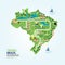 Infographic travel and landmark brazil map shape template design