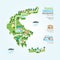 Infographic travel and landmark greece map shape template design