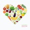 Infographic vegetable and fruit food health care heart shape