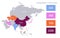 Infographics of Asia map, individual states with names