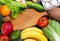 Infographics of a balanced diet food with fruits and vegetables