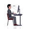 Infographics correct posture at the computer silhouette of a man at a table on a white background