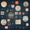 Infographics elements: Collection of colorful flat kit UI navigation elements with icons for personal portfolio website and mobile