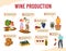 Infographics with inscriptions wine production steps, vector illustration. Wine technology at home, flat banner. Design