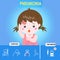 Infographics of pneumonia. Kid girl pneumonia with cough and red skin, Health care cartoon character.