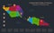 Infographics Samoa map, flat design colors, names of individual administrative division, blue background with orange points