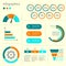 Infographics set with charts, graphs, step by step arrows, circle chart, cycle diagram with percentage, speedometer. Vector illust