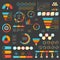 Infographics set. Funnel, chart, graph, arrows, diagram, gauge, speedometer. Infographic with 3 and 5 steps or levels. Circle char