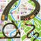 Infographics. A set of stylized road plans. Maps of the city. Movement of vehicles. The path is indicated