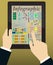 Infographics on the Tablet & Hands. Vector