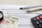 Information about deductions from income and tax, PIT-O form on accountant table with pen and polish zloty money bills