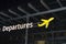 Information about the departure zone, signpost of the aircraft at the airport at night, the concept of travel