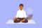 Information overload vector illustration with sad man reading bad news by laptop and meditating