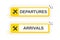 Information panel on the direction of arrivals and departures at airports. Yellow banners of flat style isolated on