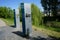 Information pillars about the forced labor camp. Berlin, Germany