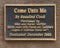 Information plaque for a bronze sculpture titled \\\'Come Unto Me\\\' by Rosalind Cook in downtown Edmond, Oklahoma.