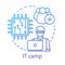 Information technology camp concept icon. Employment, recognition for young professionals idea thin line illustration