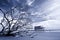 Infrared of house standing alone on beach