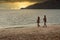 Infrared image of leisure activity of people during cooling evening along the beach