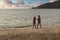 Infrared image of leisure activity of people during cooling evening along the beach