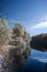 Infrared lake landscape in blue tones