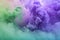 Infrared shot of the abstract purple and green fluffy pastel ink smoke cloud in water