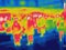 Infrared Thermal image of people at the city railway station on a cold winter day