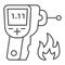Infrared thermometer thin line icon. Non-contact heat measure sensor device symbol, outline style pictogram on white