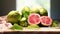 Infused Symbolism: Guava Fruits On Table With Nature-inspired Imagery