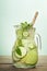 Infused water with cucumber, lemon, lime and mint