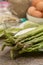 Ingrediens for delicious green asparagus quiche, tasty vegetaria