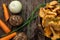 Ingredientes for vegan chanterelles mushroom soup