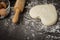 Ingredients bakery making on black wooden table