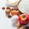 Ingredients for baking. Selection for apple pie or cakes, selective focus