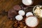 Ingredients for a batch of homemade chocolate cake brownie