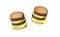 Ingredients for burger, bun, onion, cheese, cutlet, lettuce. Sandwich on a white background. Food. 3d rendering.