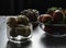 Ingredients for cooking, breakfast, in transparent glass bowls, strawberries